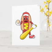 Carte Hot-dog au Baseball avec Batte de baseball (Fleur jaune)