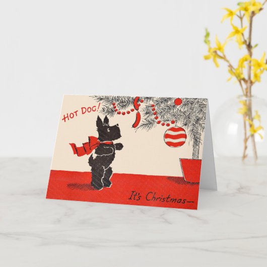 Carte Hot Dog! C'est Noël chien de cravate noir (Fleur jaune)