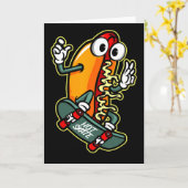Carte Hot Dog en skateboard (Fleur jaune)