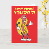 Carte Hot Dog! Vous avez 7 ans ! Anniversaire 7 ans (Fleur jaune)