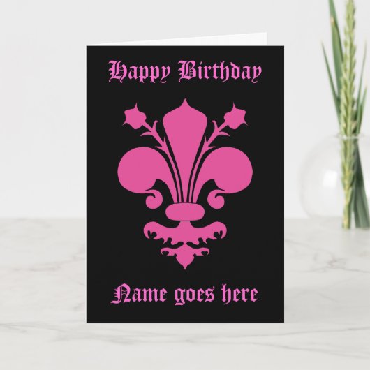 Carte Hot pink fleur de lis symbol Happy Birthday (Devant)