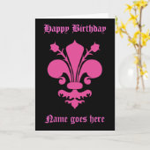 Carte Hot pink fleur de lis symbol Happy Birthday (Fleur jaune)