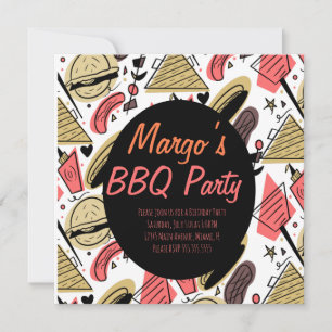 Carte Hotdog Burger Doodle BBQ Anniversaire Motif