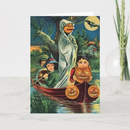 Carte hôte Citrouille Halloween vintage (Devant)