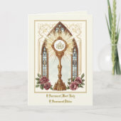 Carte Hôte eucharistique catholique Monstrance d'or Rose (Devant)