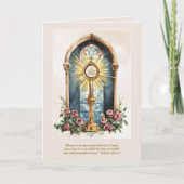 Carte Hôte eucharistique catholique Monstrance d'or Rose (Devant)