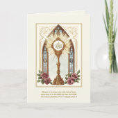 Carte Hôte eucharistique catholique Monstrance d'or Rose (Devant)