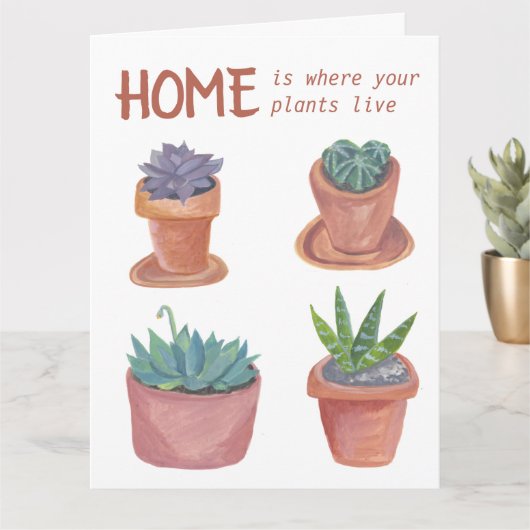 Carte Houseplants Cactus Happy New Home Aquarelle (Petite plante)
