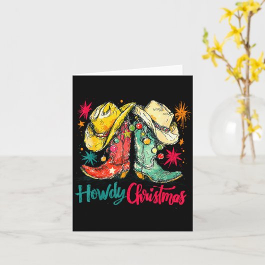 Carte Howdy Christmas Xmas Cowboy Boots Western Pajamas (Fleur jaune)