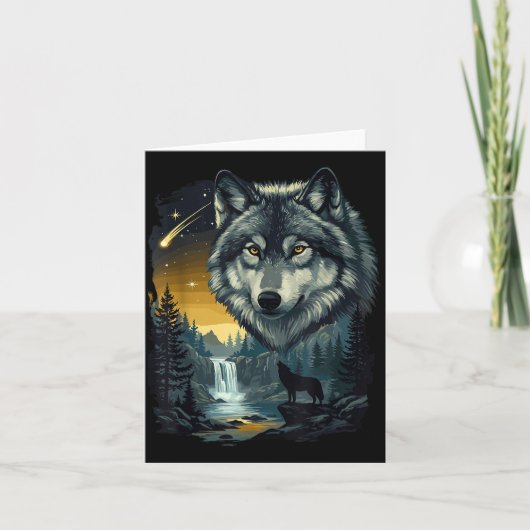 Carte Howling Wolf Waterfall Scene For Nature Lovers And (Devant)
