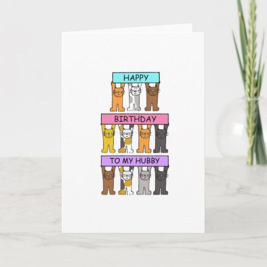 Carte Hubby Happy Birthday Cartoon Cats (Devant)