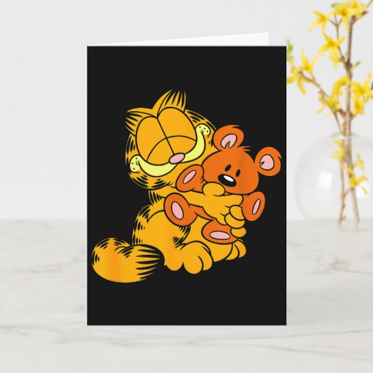Carte Hugging Pooky Cartoon Cat  (Fleur jaune)