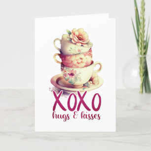 Carte Hugs Et Baisers XOXO Coupes De Café Floral