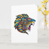 Carte Huichol Jaguar coloré (Fleur jaune)