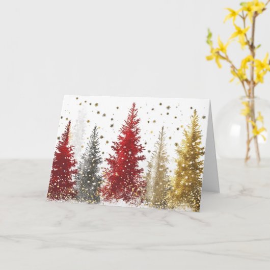 Carte Huile d'or et arbres rouges avec neige mousseuse (Fleur jaune)