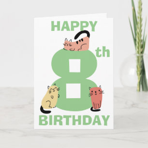 Carte Huitième (8e) Anniversaire Doodle Cats Message per