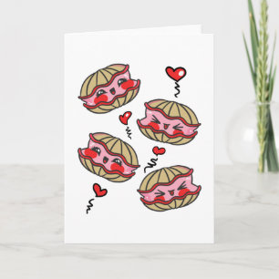 Carte Huîtres Kawaii amoureuses pour la Saint-Valentin