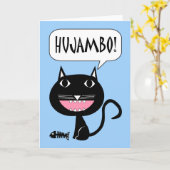 Carte Hujambo ! Hello in Swahili, Cat with Fish Bones (Fleur jaune)