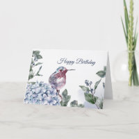 Hummingbird Blue Hydrangea Aquarelle Anniversaire