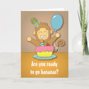 Carte Humoristique, Go Bananas, mignon singe Anniversair
