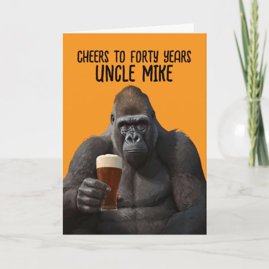 Carte Humorous Gorilla Drinking Beer 40th Birthday Card (Devant)