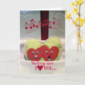 Carte Humour Anniversaire - Deux Coeurs en Lit (Fleur jaune)