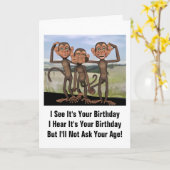 Carte Humour d'anniversaire de trois singes (Fleur jaune)