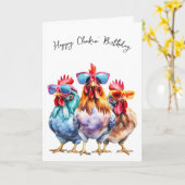 Carte Humour d'anniversaire des poulets amusants (Fleur jaune)