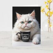 Carte Humour d'anniversaire du chat perse blanc (Fleur jaune)