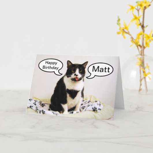 Carte Humour d'anniversaire Matt Tuxedo Chat (Fleur jaune)