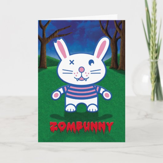Carte Humour de Halloween, lapin mignon de zombi (Devant)