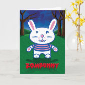 Carte Humour de Halloween, lapin mignon de zombi (Fleur jaune)