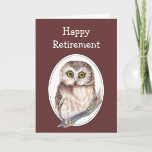 Carte Humour de retraite avec chouette d'aquarelle mou