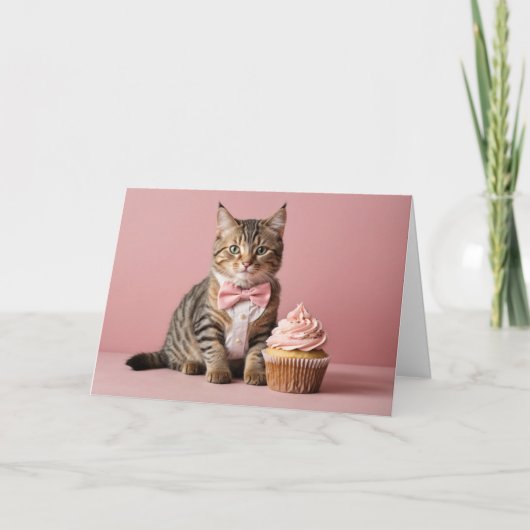 Carte Humour drôle mignon rose Félicitations Chat (Devant)