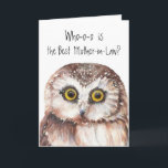 Carte Humour mignon de hibou de meilleure belle-mère<br><div class="desc">Humour mignon de hibou de meilleur anniversaire fait sur commande de belle-mère. Personnaliser avec votre propre salutation personnelle</div>