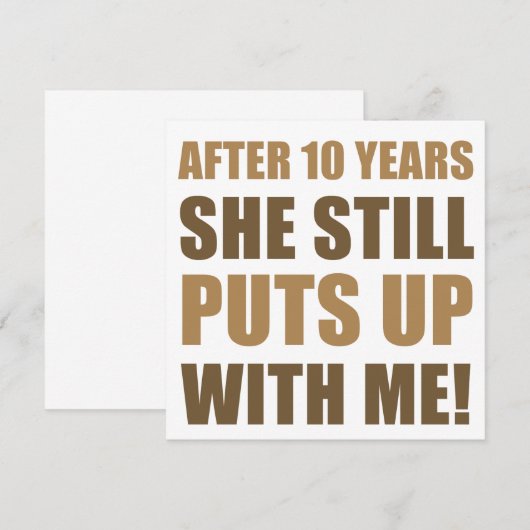 Carte Humour pour les 10 ans de mariage pour les hommes (Devant / Derrière)