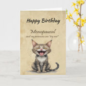 Carte Humour sur la ménopause Chat stressé et en colère (Fleur jaune)
