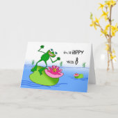 Carte Huppée 8e anniversaire, Grenouille drôle à l'étang (Fleur jaune)