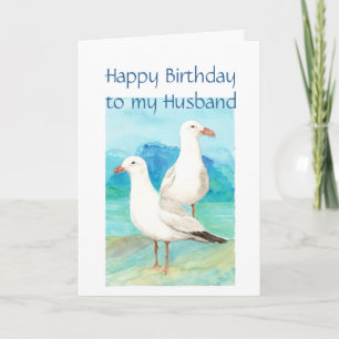 Carte Husband Birthday, Romantic, Seagull Beach, Shore