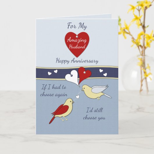 Carte Husband blue Wedding Anniversary (Fleur jaune)