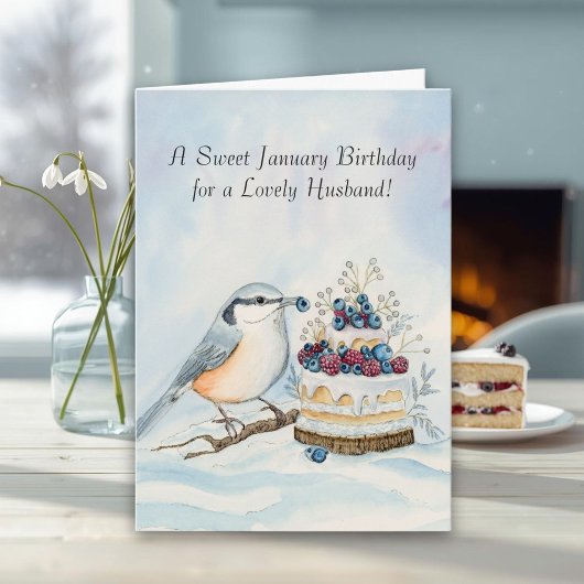 Carte Husband Happy January Birthday Nuthatch 