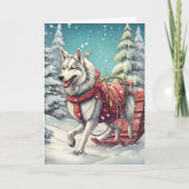 Carte Husky de Sibérie Tirant un Traîneau (Devant)