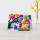 Carte Husky Joyeux anniversaire (Fleur jaune)