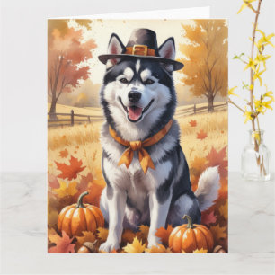 Carte Husky Sibérien À L'Automne Laisse L'Art Thanksgivi