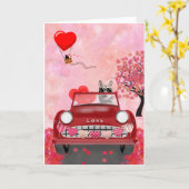 Carte Husky sibérien conduisant une voiture avec des cœu (Fleur jaune)