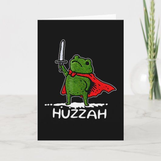 Carte Huzzah Grenouille Chevalier Citation de Mème d'Épé (Devant)