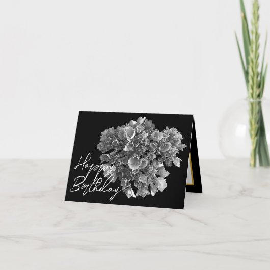 Carte Hydrangea Élégant Noir et Blanc Botanique Annivers (Devant)