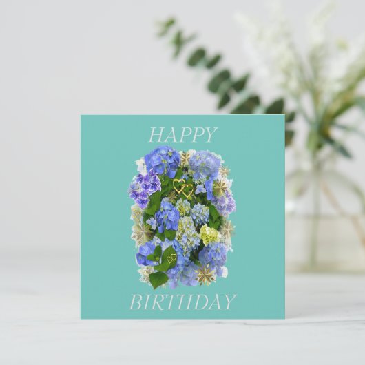 CARTE HYDRANGEA FLEURS JOYEUX ANNIVERSAIRE (Debout devant)