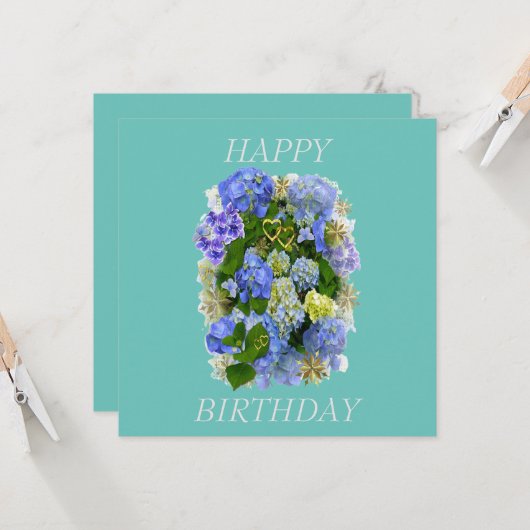 CARTE HYDRANGEA FLEURS JOYEUX ANNIVERSAIRE (Devant/Arrière en situation)