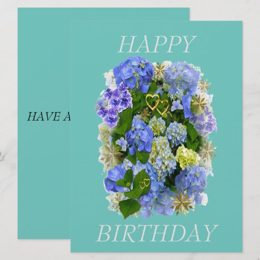 CARTE HYDRANGEA FLEURS JOYEUX ANNIVERSAIRE (Devant / Derrière)